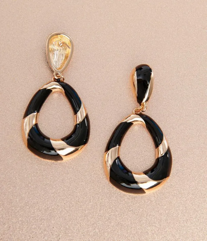 1920s Deco Black and Gold Swirl Drop Earrings Accessories Unique Vintage Earrings