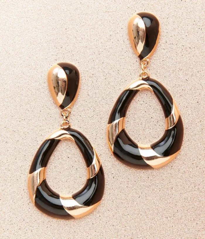 1920s Deco Black and Gold Swirl Drop Earrings Accessories Unique Vintage Earrings