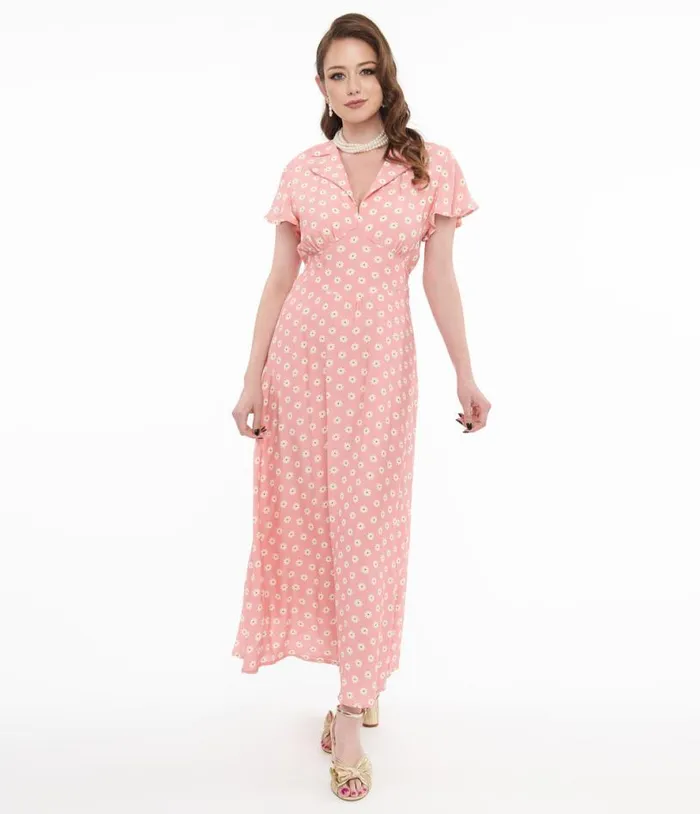 1930s Pink Daisy Salome Midi Dress Dresses Unique Vintage Midi