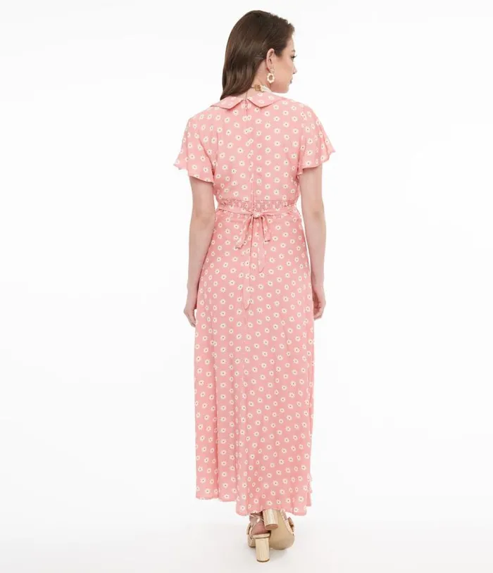 1930s Pink Daisy Salome Midi Dress Dresses Unique Vintage Midi