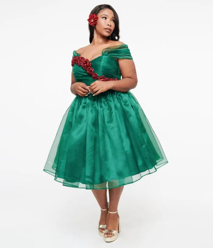 1940s Emerald and Roses Garden State Swing Dress Dresses Unique Vintage Swing 1940s Emerald and Roses Garden State Swing Dress Dresses Unique Vintage Swing