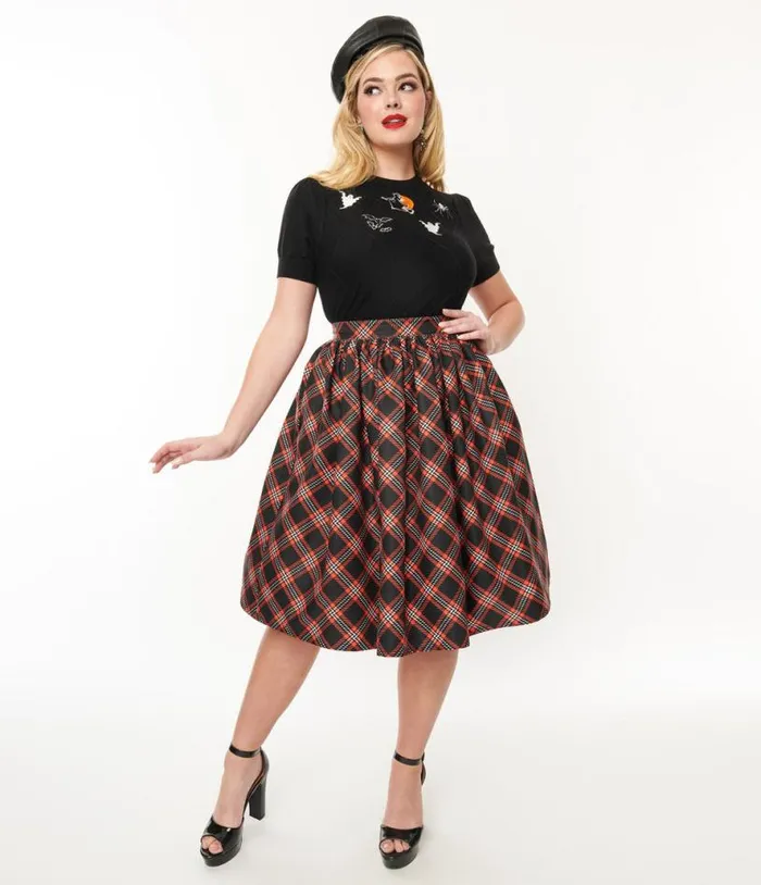 1950s Black and Orange Plaid Gellar Swing Skirt Clothing Unique Vintage Skirts 1950s Black and Orange Plaid Gellar Swing Skirt Clothing Unique Vintage Skirts
