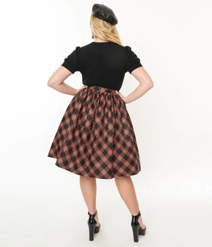 1950s Black and Orange Plaid Gellar Swing Skirt Clothing Unique Vintage Skirts