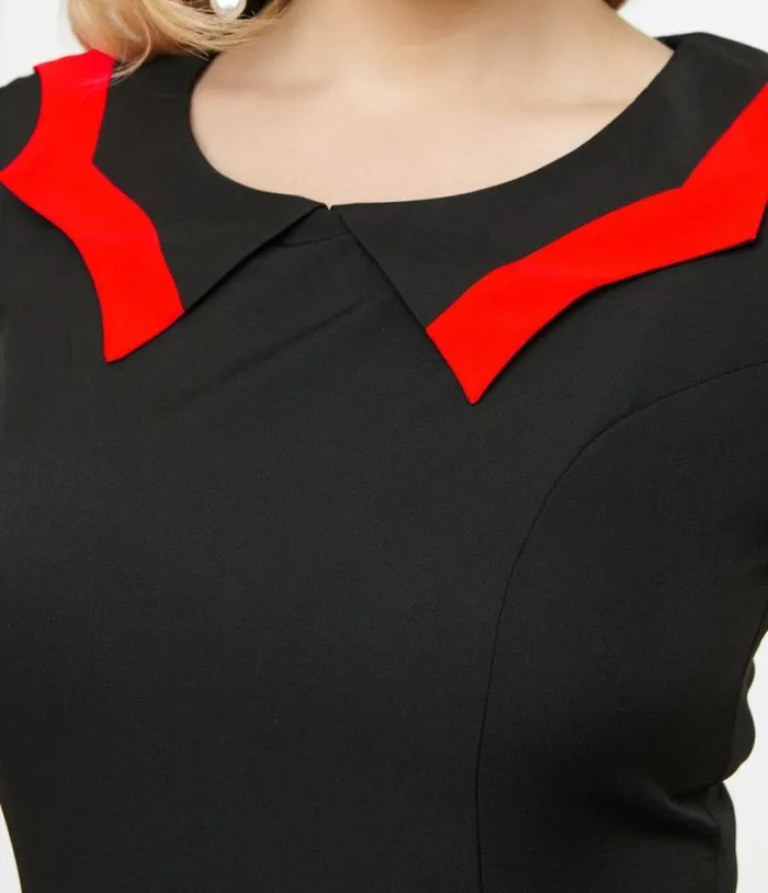 1950s Black and Red Bat Wing Collar Mini Dress DressesHalloweenPlus Unique Vintage Dresses