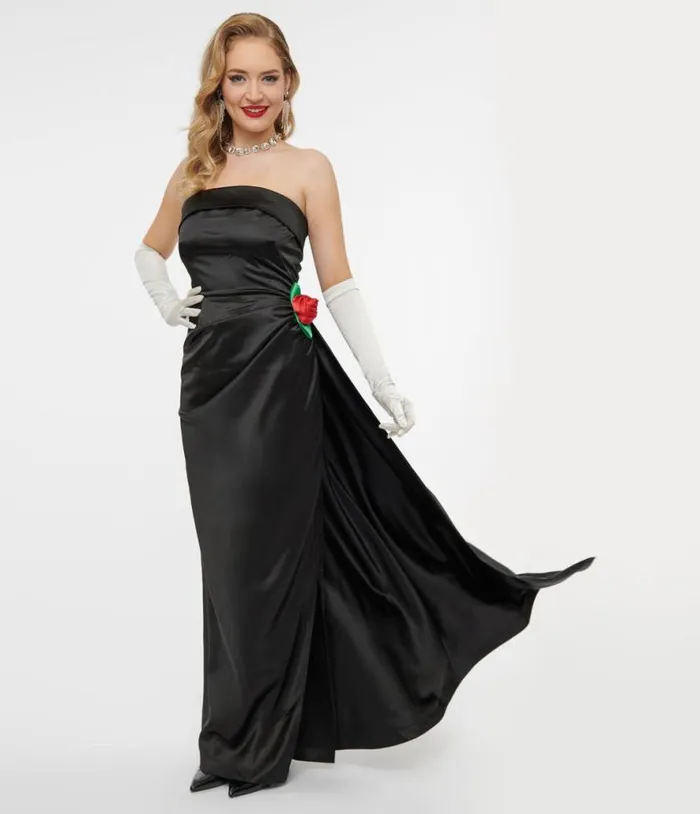 1950s Black Satin Strapless Enchanted Evening Gown Dresses Unique Vintage Pencil 1950s Black Satin Strapless Enchanted Evening Gown Dresses Unique Vintage Pencil
