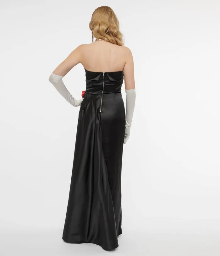 1950s Black Satin Strapless Enchanted Evening Gown Dresses Unique Vintage Pencil