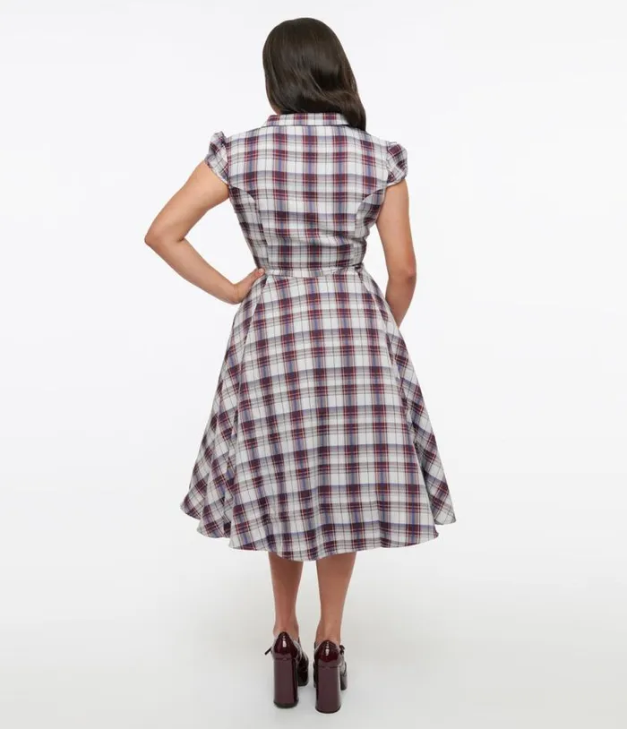 1950s Brown and Blue Plaid Swing Dress Dresses Unique Vintage Pocket Dresses