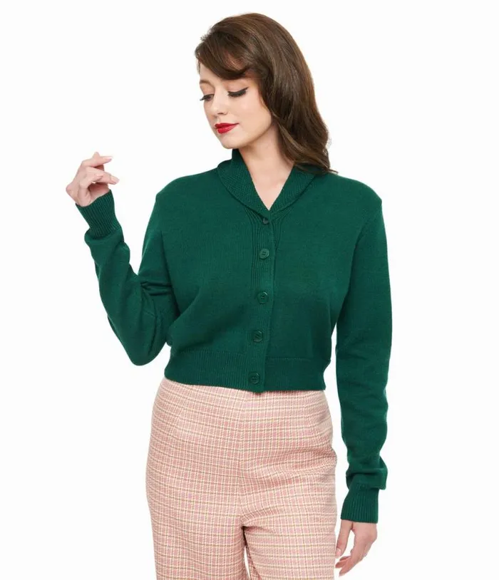 1950s Forest Green Cropped Cardigan Clothing Unique Vintage Sweaters and Cardigans 1950s Forest Green Cropped Cardigan Clothing Unique Vintage Sweaters and Cardigans