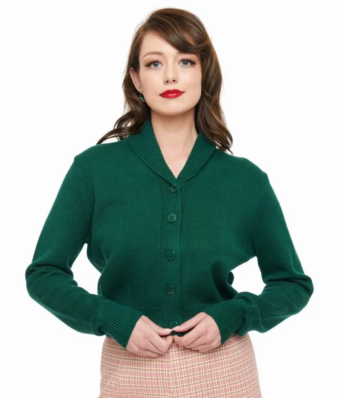 1950s Forest Green Cropped Cardigan Clothing Unique Vintage Sweaters and Cardigans
