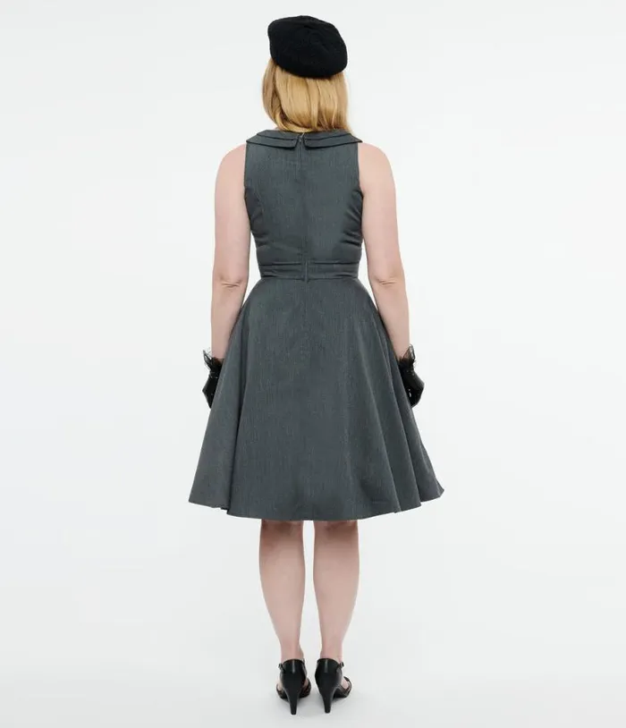 1950s Grey Swing Dress DressesPlus Unique Vintage Pocket Dresses