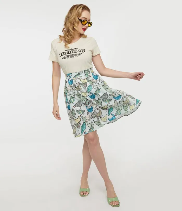 1950s Light Blue Chicken Swing Skirt Clothing Unique Vintage Skirts