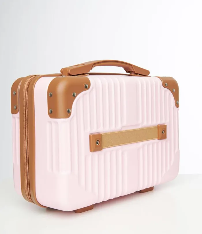 1950s Pink and Brown Suitcase Makeup Case Accessories Unique Vintage Beauty
