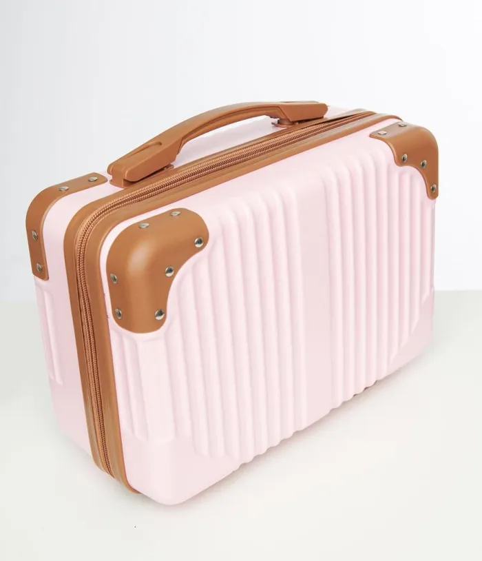1950s Pink and Brown Suitcase Makeup Case Accessories Unique Vintage Beauty