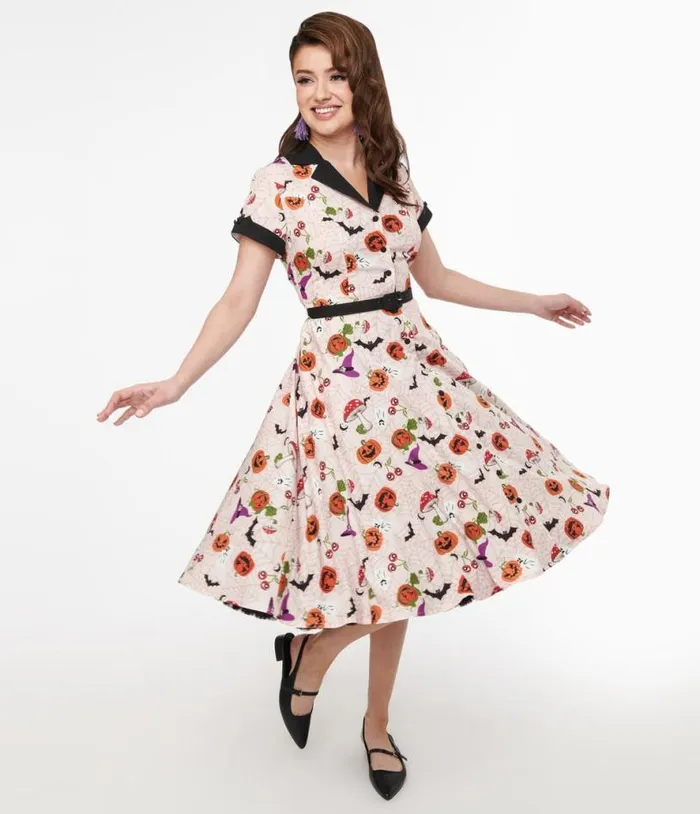 1950s Pink Halloween Print Alexis Swing Dress DressesHalloween Unique Vintage Pocket Dresses 1950s Pink Halloween Print Alexis Swing Dress DressesHalloween Unique Vintage Pocket Dresses