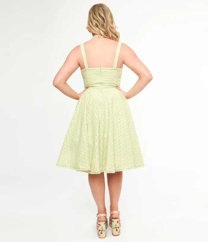 1950s Sage Green Eyelet Cotton Valerie Dress Dresses Unique Vintage Swing