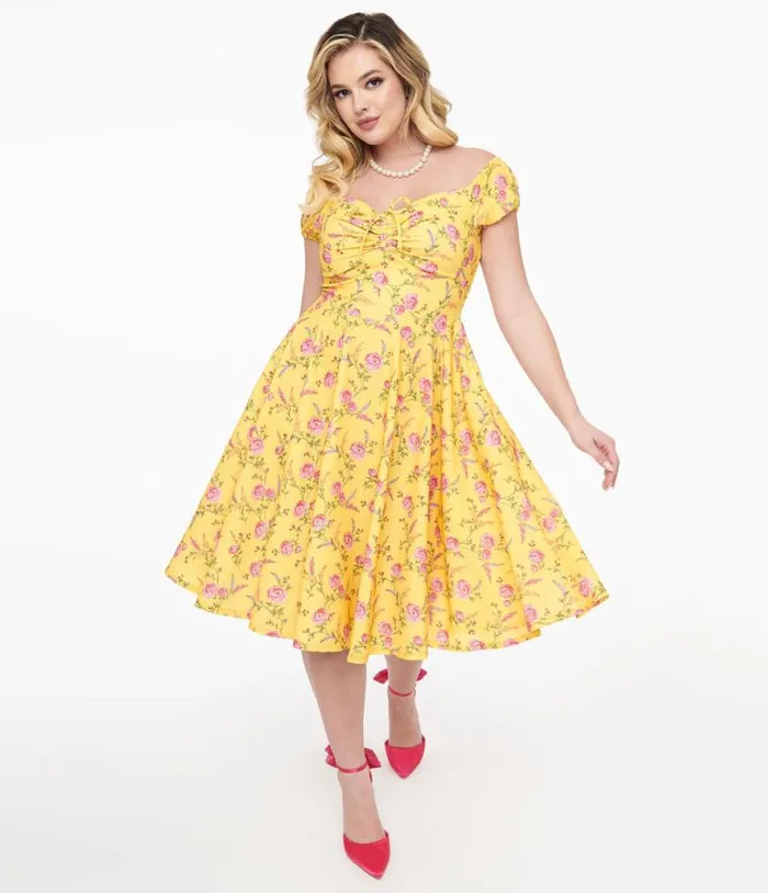 1950s Yellow and Fuchsia Floral Victoria Swing Dress Dresses Unique Vintage Pocket Dresses 1950s Yellow and Fuchsia Floral Victoria Swing Dress Dresses Unique Vintage Pocket Dresses