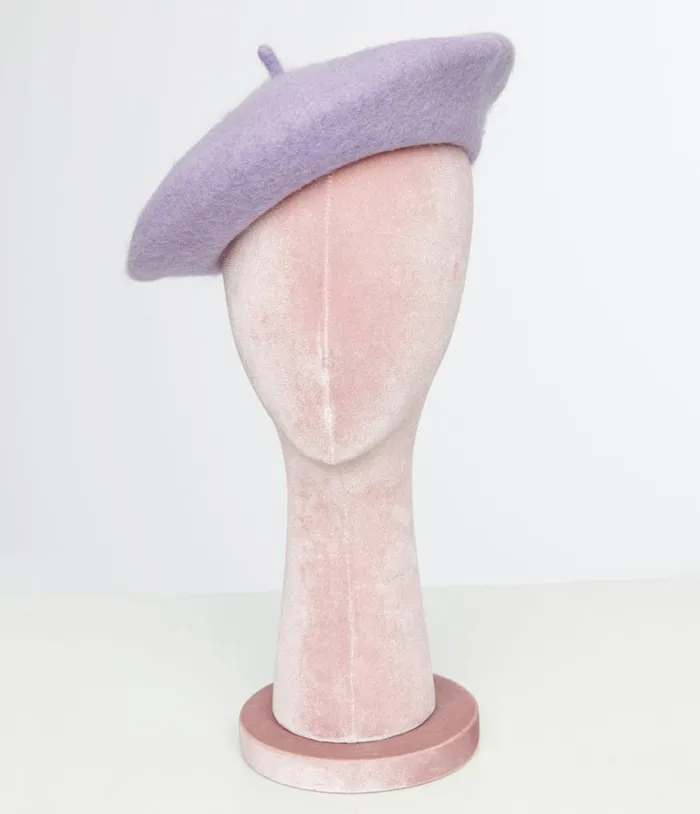 1960s Lavender Felt Beret Accessories Unique Vintage Berets