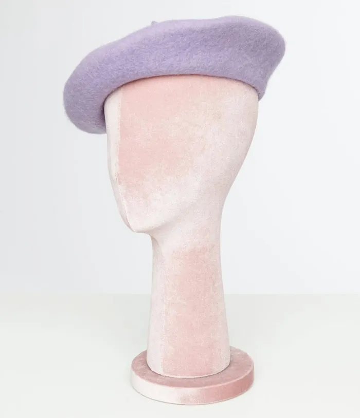 1960s Lavender Felt Beret Accessories Unique Vintage Berets
