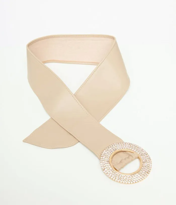 1960s Nude and Silver Rhinestone Buckle Belt Accessories Unique Vintage Belts