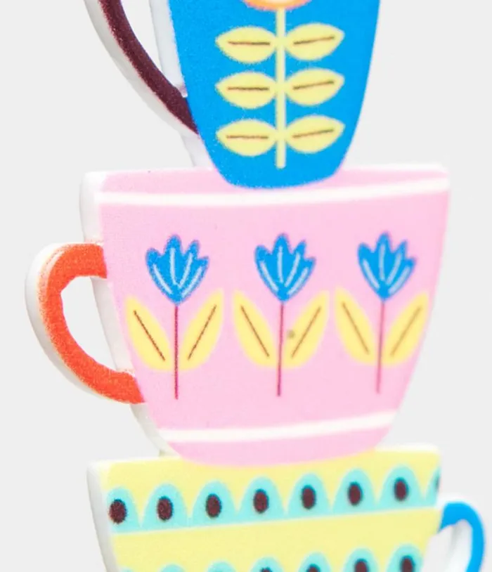 1960s Retro Teacups and Saucers Drop Earrings Accessories Unique Vintage Earrings