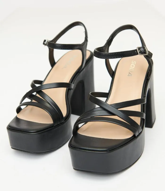 1970s Black Leatherette Platform Sandals Shoes Unique Vintage Sandals