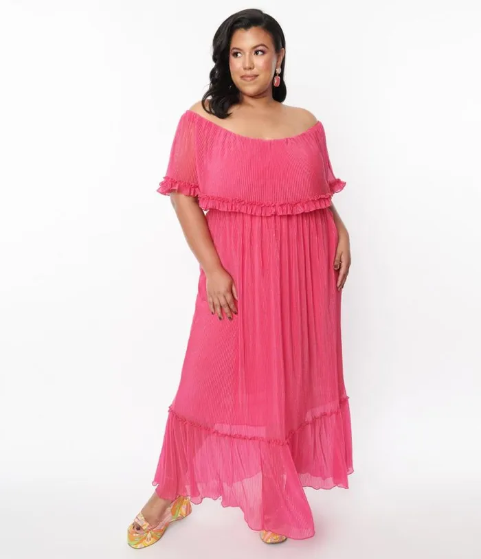 1970s Fuchsia Pleated Chiffon Maxi Dress DressesPlus Unique Vintage Midi and Maxi 1970s Fuchsia Pleated Chiffon Maxi Dress DressesPlus Unique Vintage Midi and Maxi