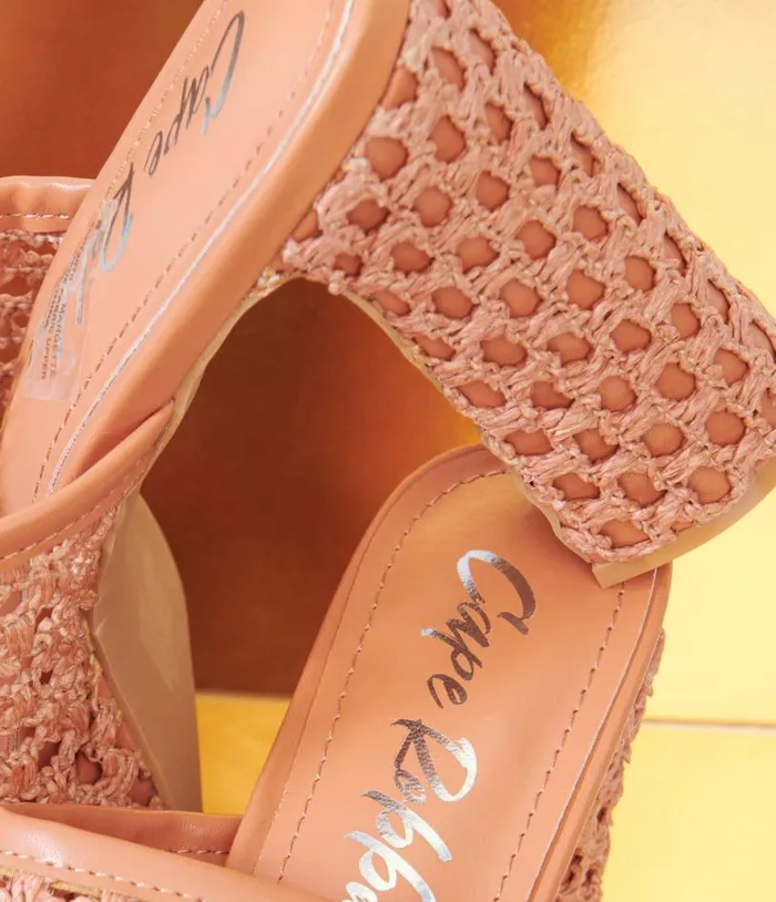1970s Rust Orange Mesh Mule Platforms Shoes Unique Vintage Heels