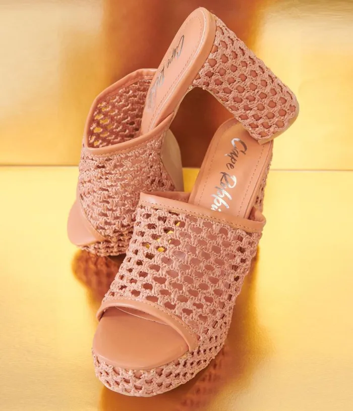 1970s Rust Orange Mesh Mule Platforms Shoes Unique Vintage Heels