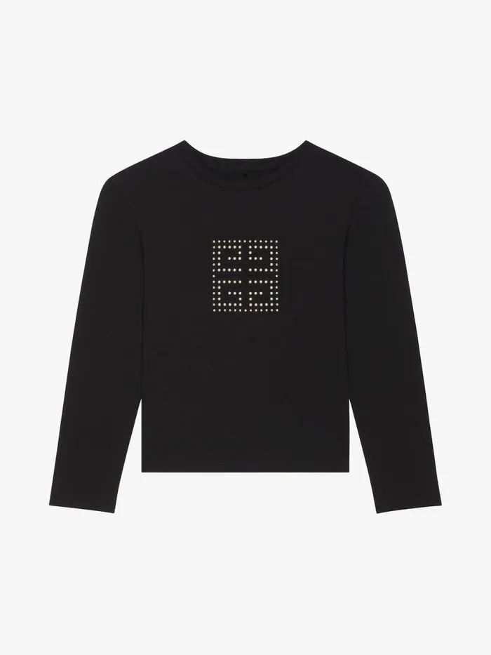 4g TShirt In Cotton With Strass Black Kids Givenchy