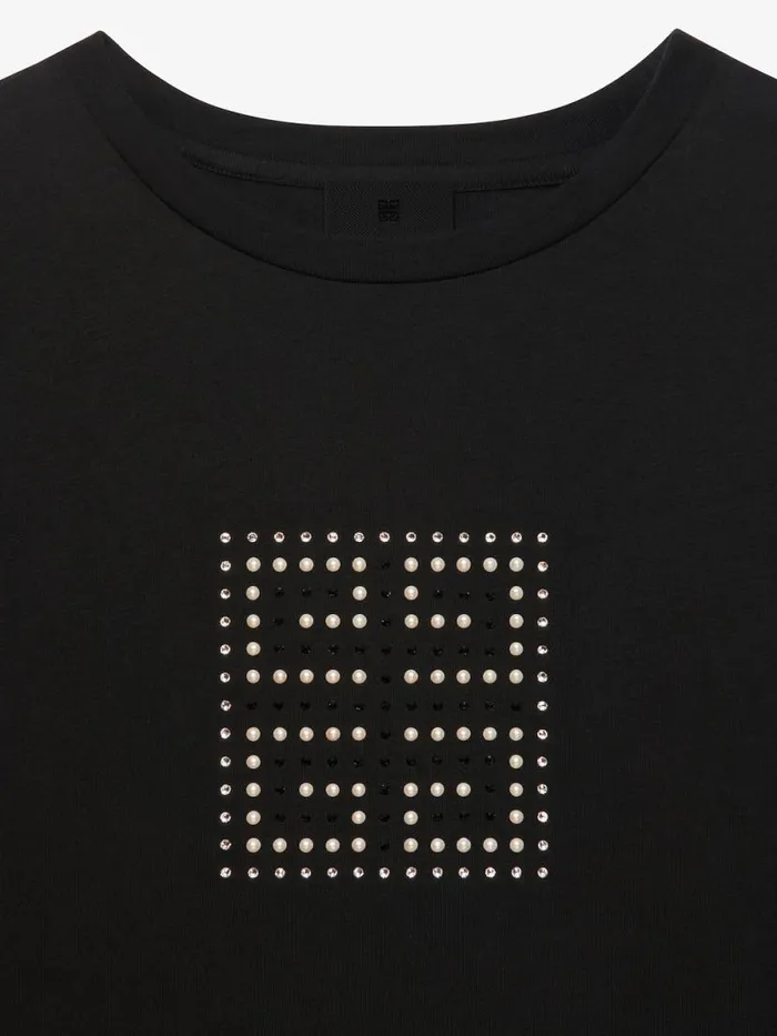 4g TShirt In Cotton With Strass Black Kids Givenchy