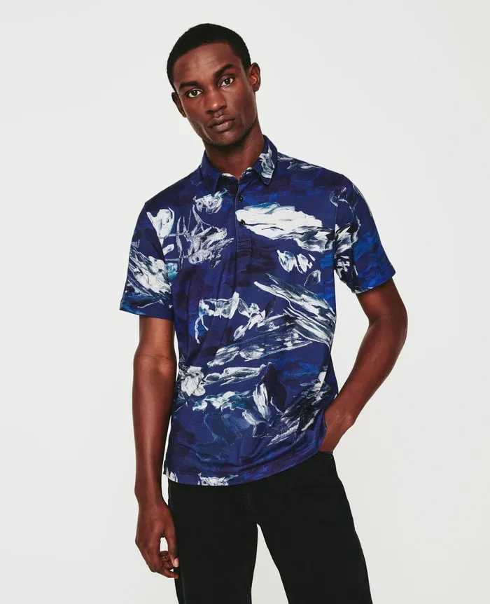 AG Jeans Bryce Polo Garden Camo Navy Multi Men Polos