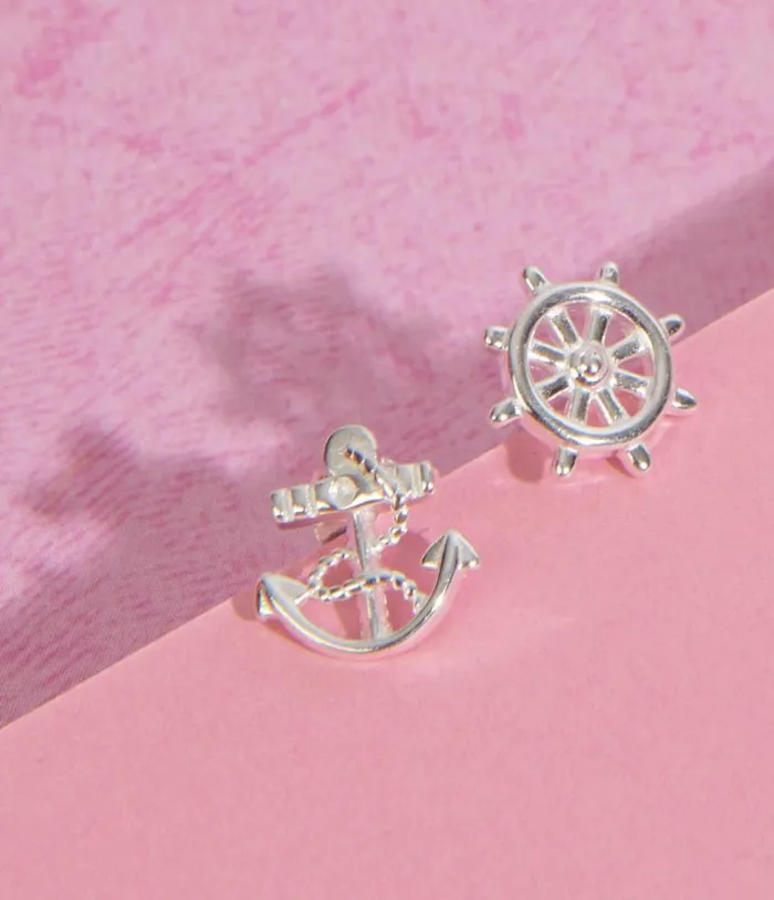 Anchor and Wheel Nautical Stud Earrings Accessories Unique Vintage Earrings