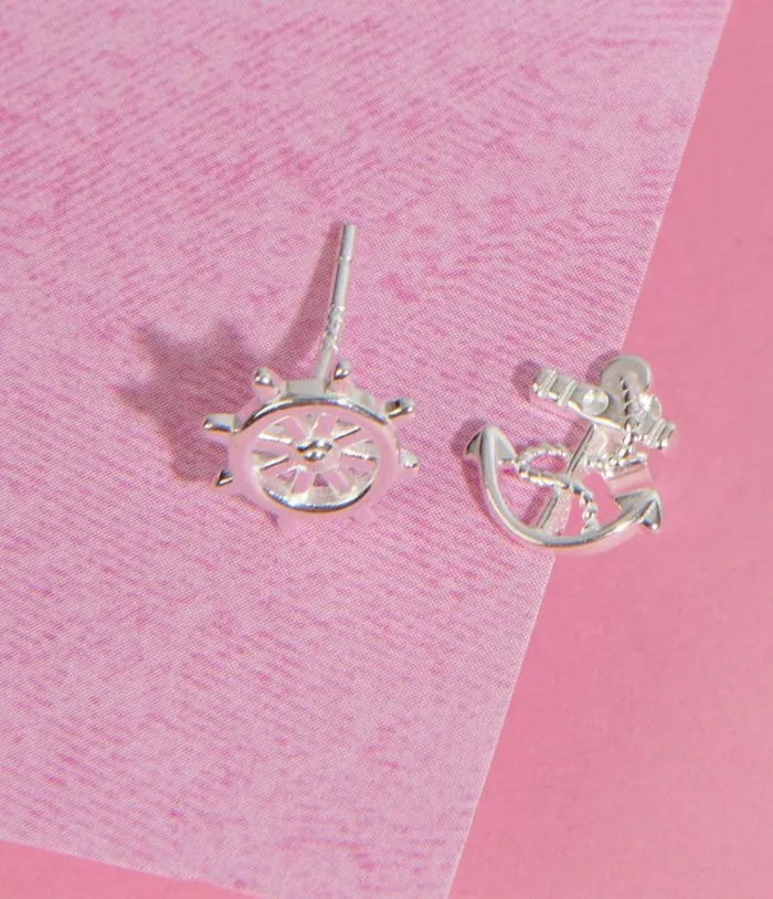 Anchor and Wheel Nautical Stud Earrings Accessories Unique Vintage Earrings