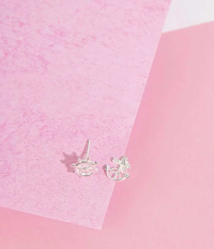 Anchor and Wheel Nautical Stud Earrings Accessories Unique Vintage Earrings