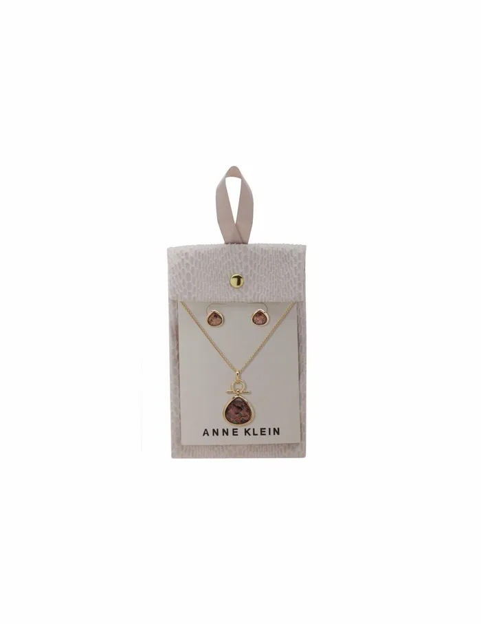 Anne Klein Abalone Teardrop Earring 038 Necklace Set Goldtone Women Watches 038 Jewelry