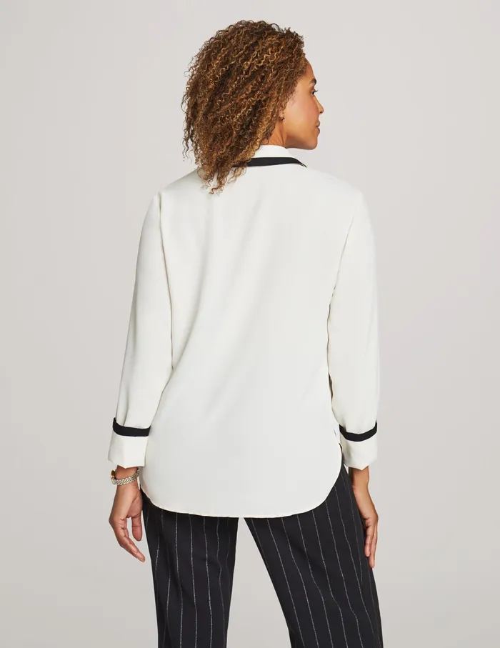 Anne Klein Button Down Blouse With Contrast Tipping Anne White Women Clothing