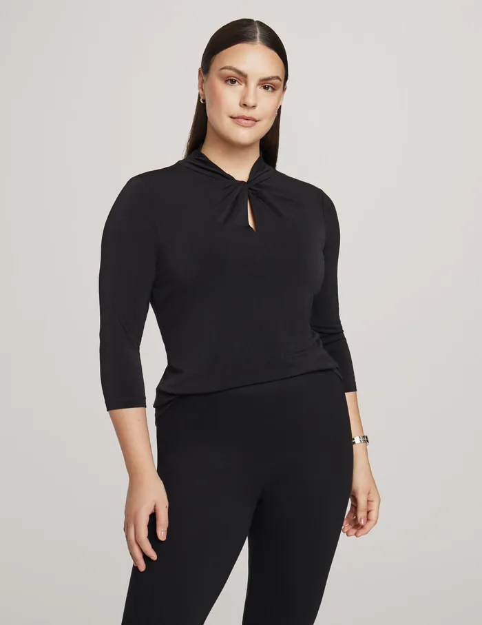 Anne Klein Crepe Twist Neck Top With Keyhole Anne Black Women Clothing