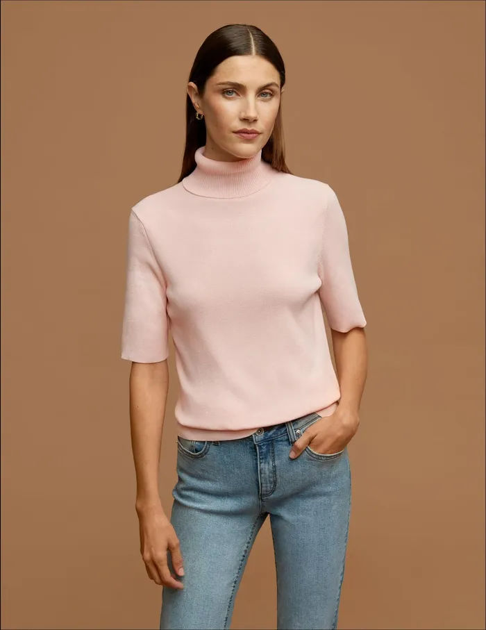 Anne Klein Half Sleeve Turtleneck Cherry Blossom Women Clothing