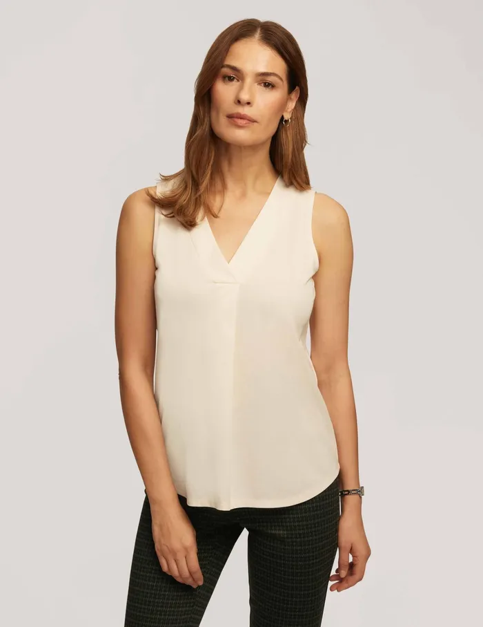 Anne Klein Harmony Knit Pleat Neck Shell Anne White Women Clothing