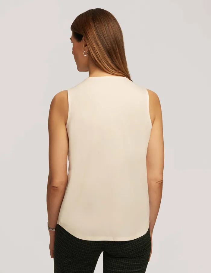Anne Klein Harmony Knit Pleat Neck Shell Anne White Women Clothing