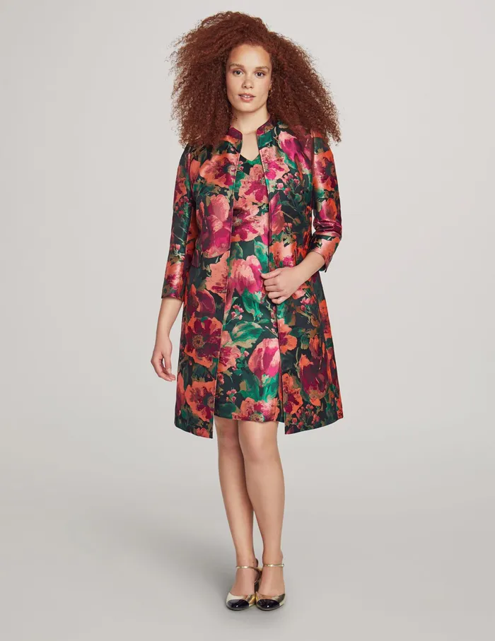 Anne Klein Jacquard Kissing Coat Amaranth Multi Women Clothing