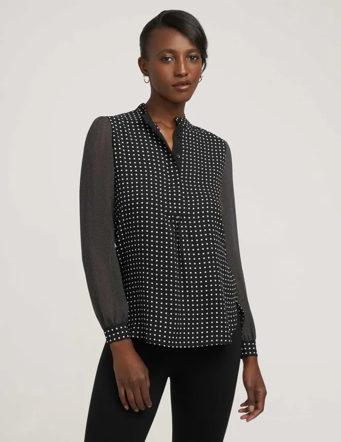 Anne Klein Long Sheer Sleeve Poet Blouse Black Women Clothing