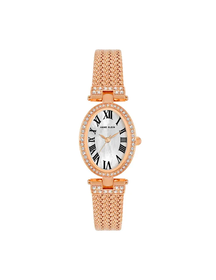Anne Klein Oval Crystal Accented Mesh Bracelet Watch Rose Goldtone Women Watches 038 Jewelry