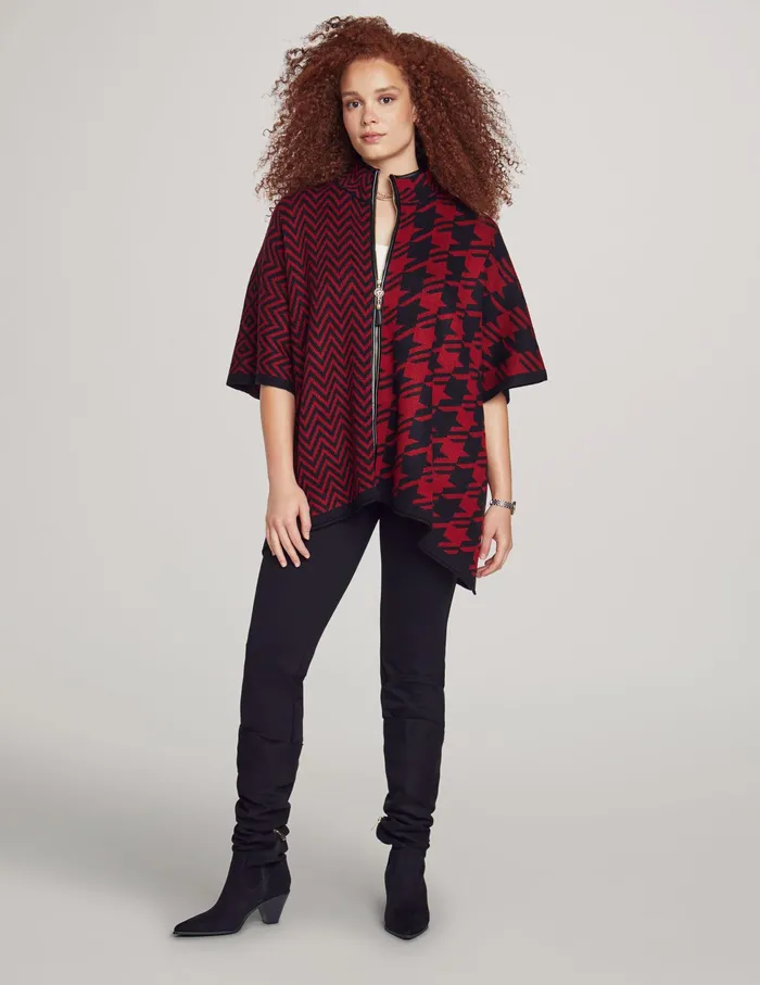 Anne Klein Pattern Zip Front Cape Titian Red Women Clothing