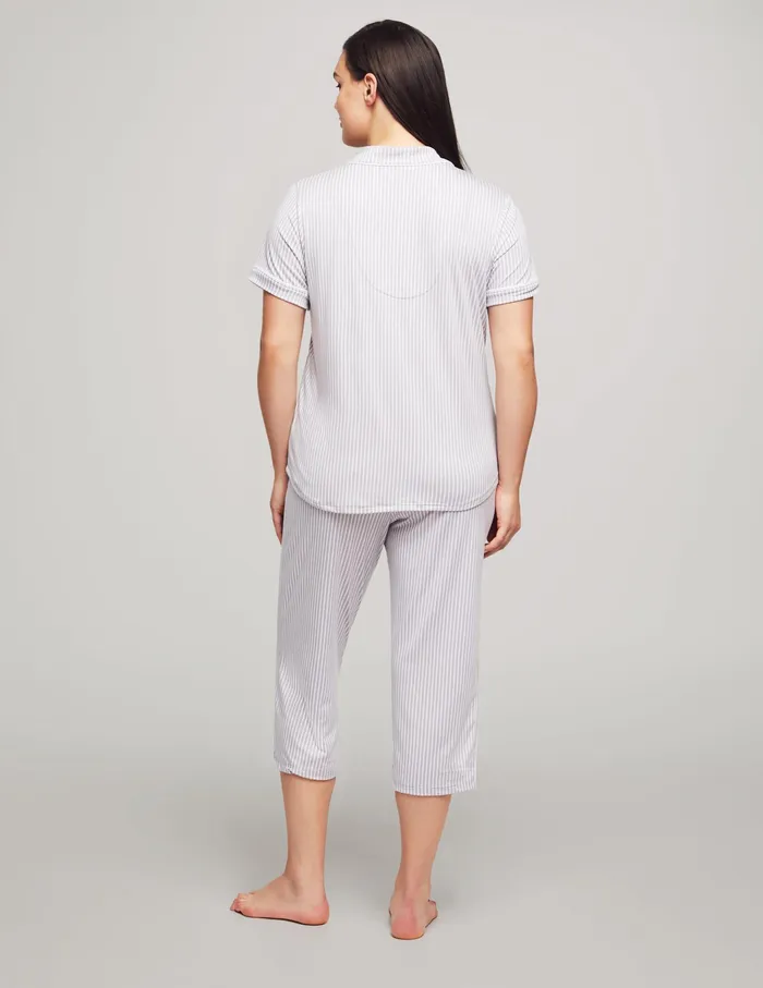 Anne Klein Short Sleeve Capri Pajama Set Grey Stripe Women Clothing
