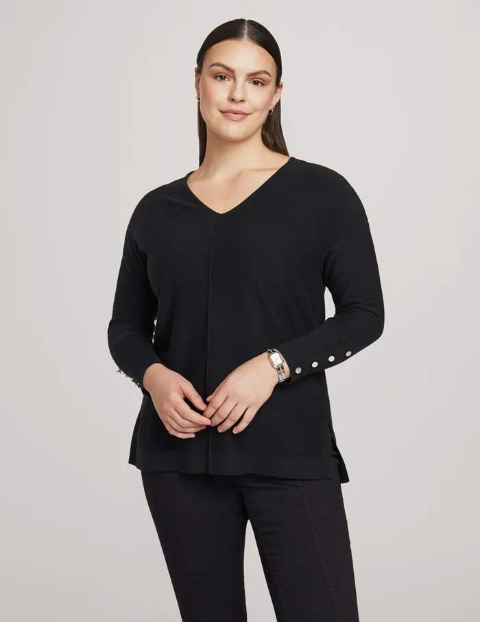 Anne Klein V Neck Long Sleeve With Buttons Anne Black Women Clothing