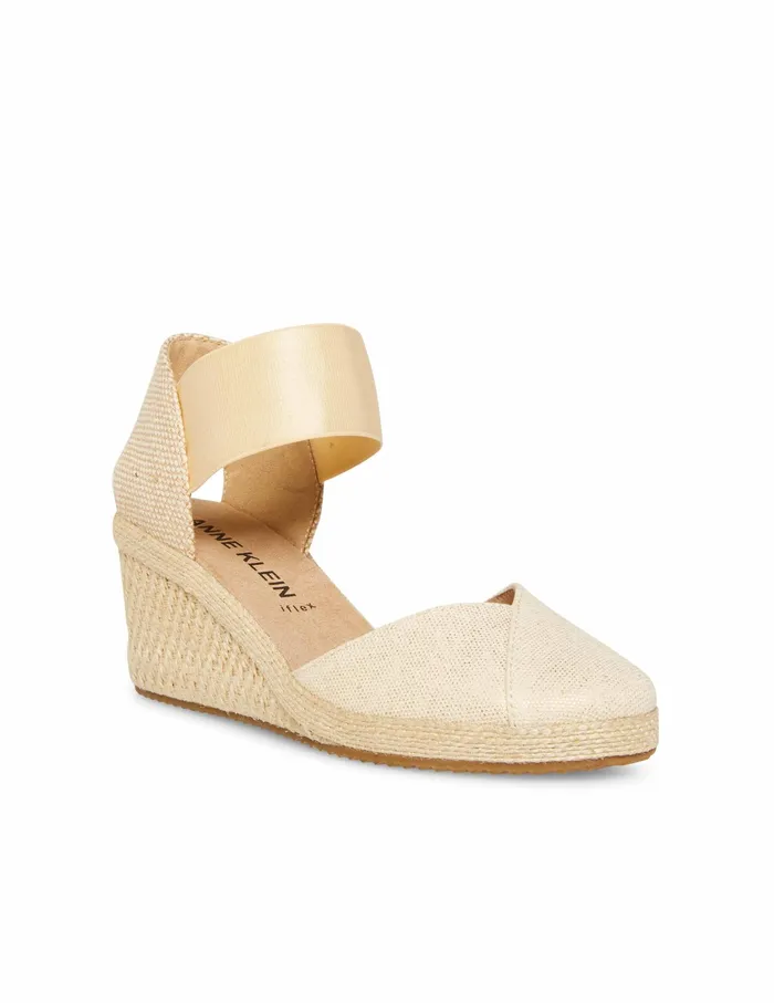 Anne Klein Zoey Round Toe Espadrille Wedges Natural Gold Women Shoes