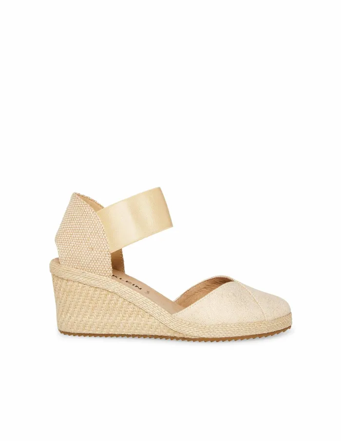 Anne Klein Zoey Round Toe Espadrille Wedges Natural Gold Women Shoes