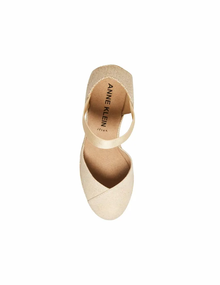 Anne Klein Zoey Round Toe Espadrille Wedges Natural Gold Women Shoes