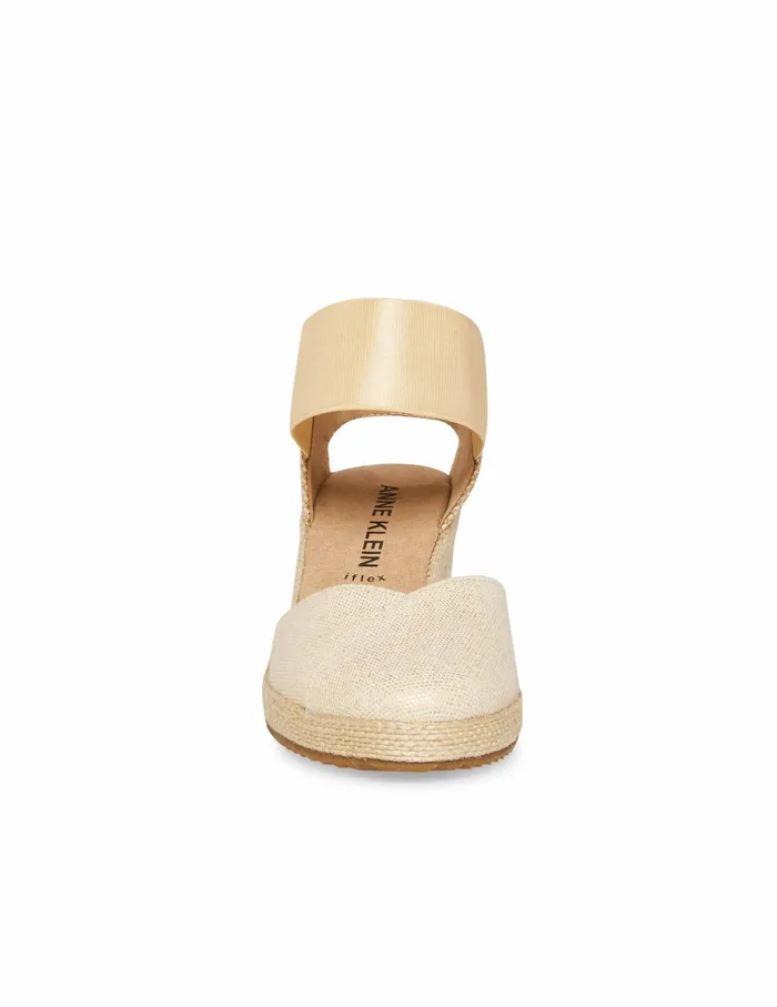 Anne Klein Zoey Round Toe Espadrille Wedges Natural Gold Women Shoes